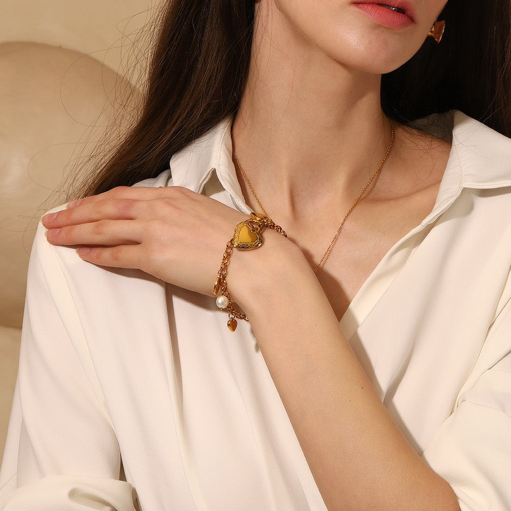 Heart locket charm bracelet