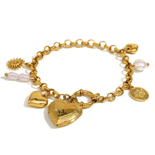 Heart locket charm bracelet