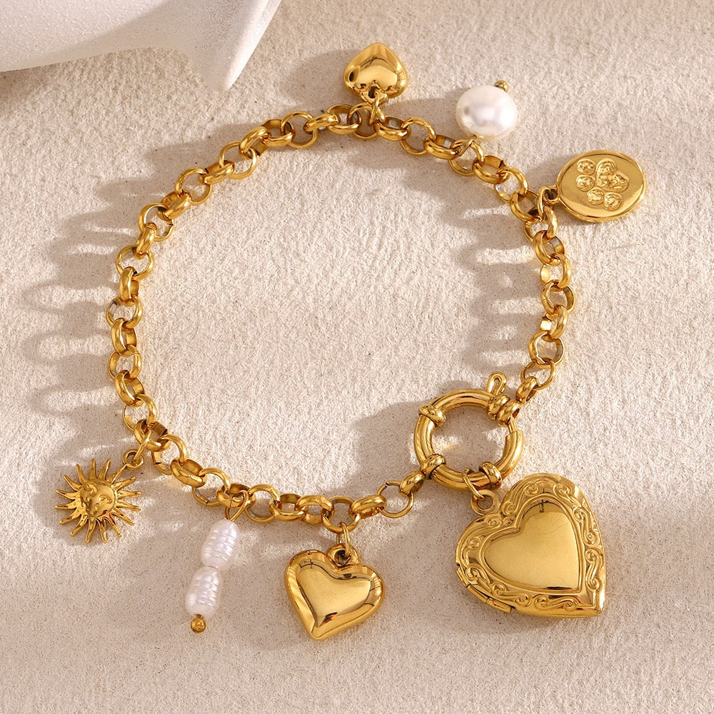 Heart locket charm bracelet