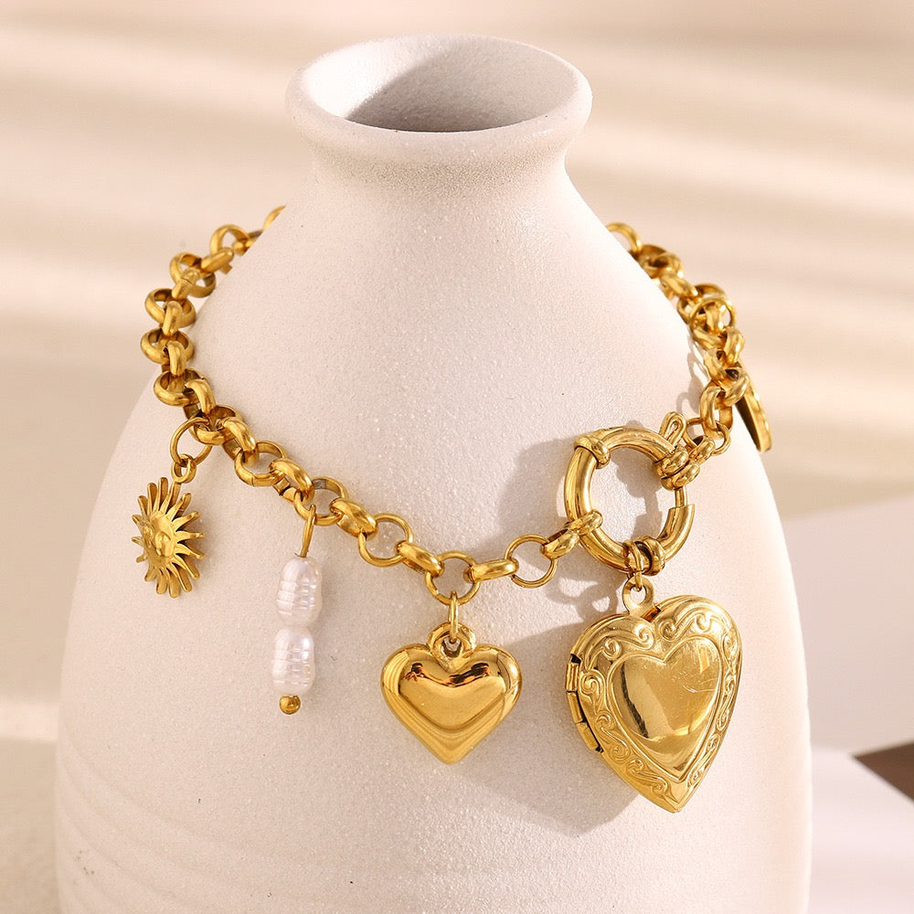 Heart locket charm bracelet