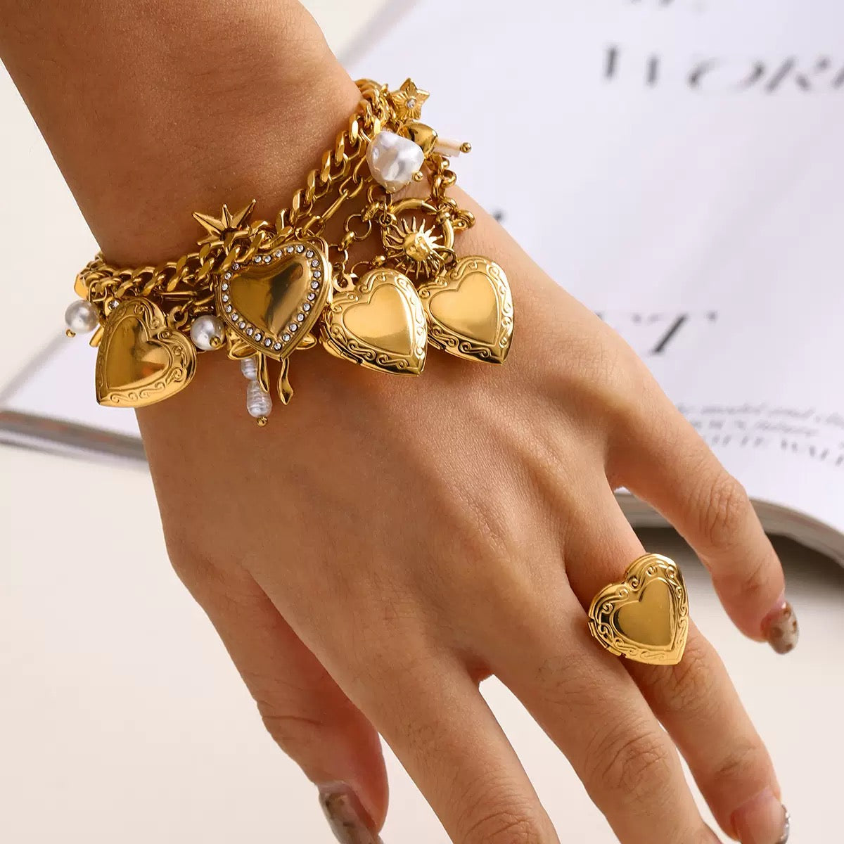 Heart locket charm bracelet