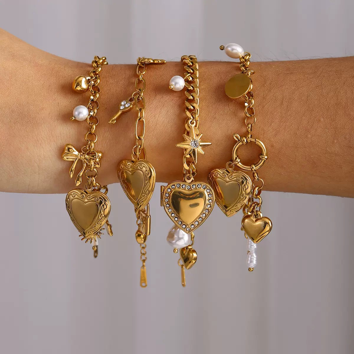 Heart locket charm bracelet