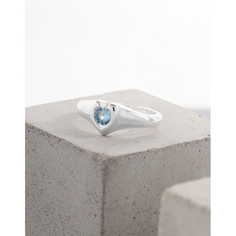 Blue heart sterling silver ring