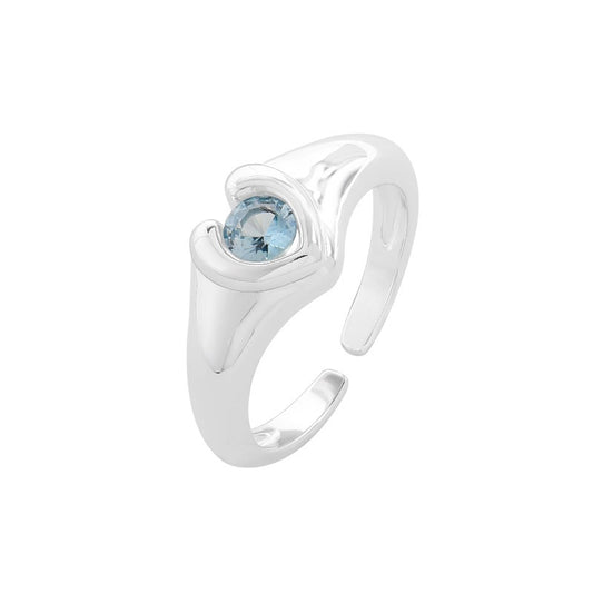 Blue heart sterling silver ring