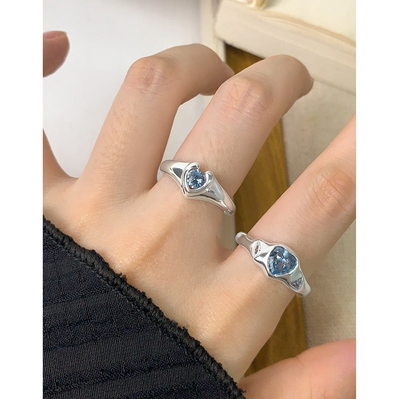 Blue heart sterling silver ring