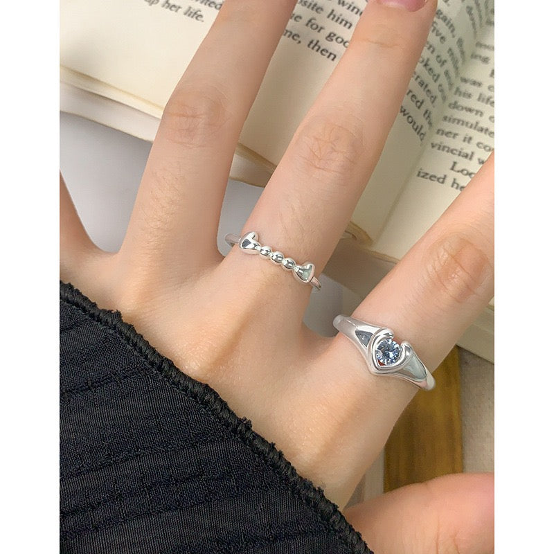 Blue heart sterling silver ring