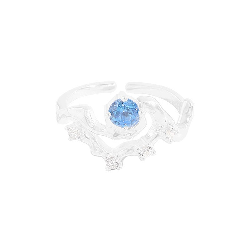 Blue heart sterling silver ring