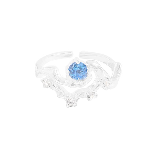 Blue heart sterling silver ring
