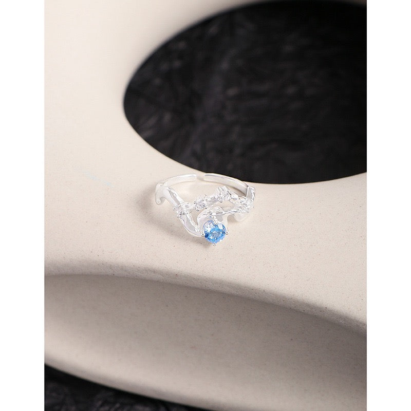 Blue heart sterling silver ring