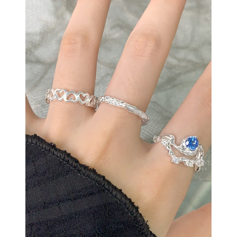 Blue heart sterling silver ring