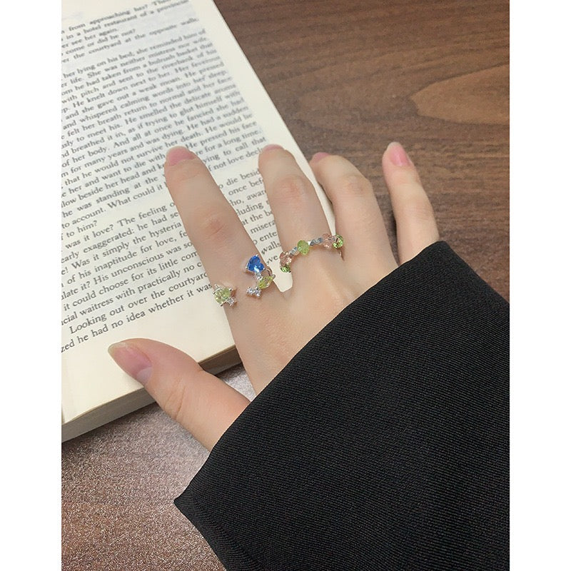 Blue ocean open silver ring