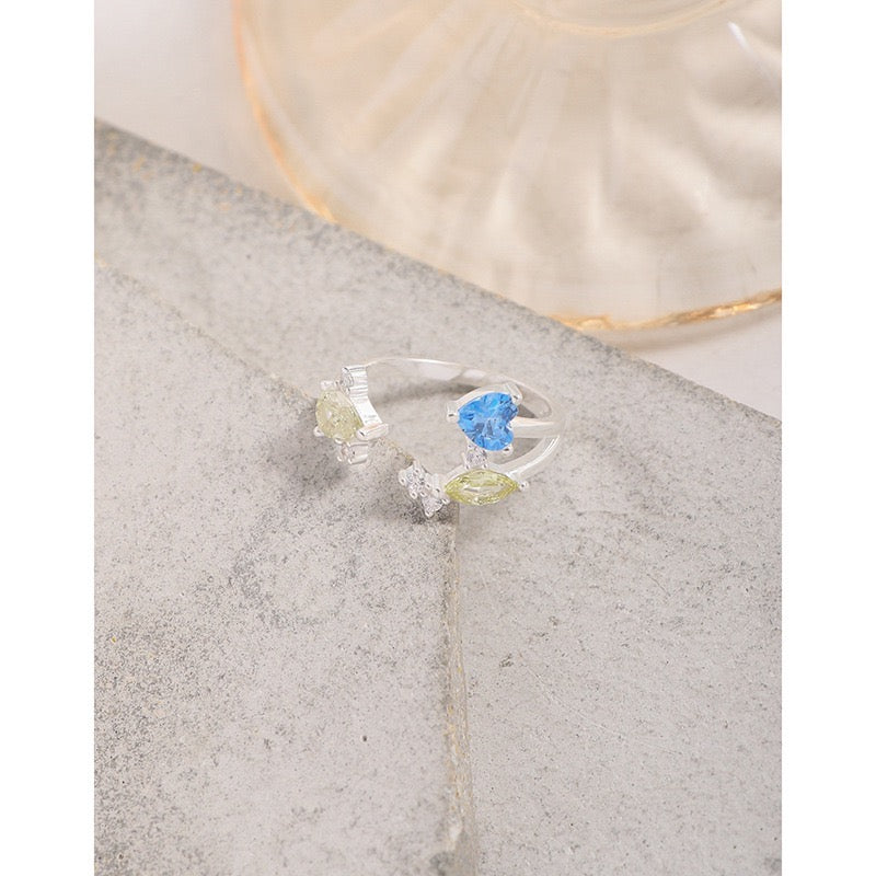 Blue ocean open silver ring