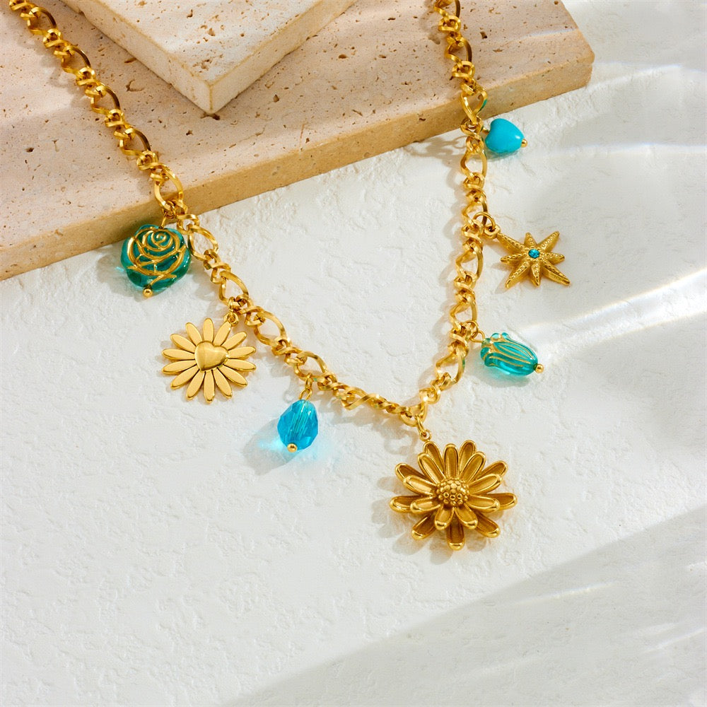 Blue Daisy charm necklace