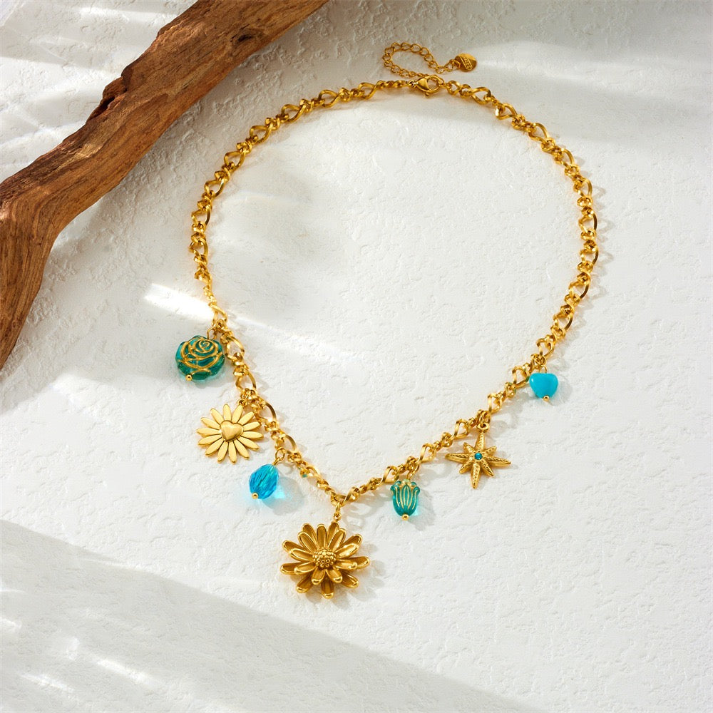 Blue Daisy charm necklace