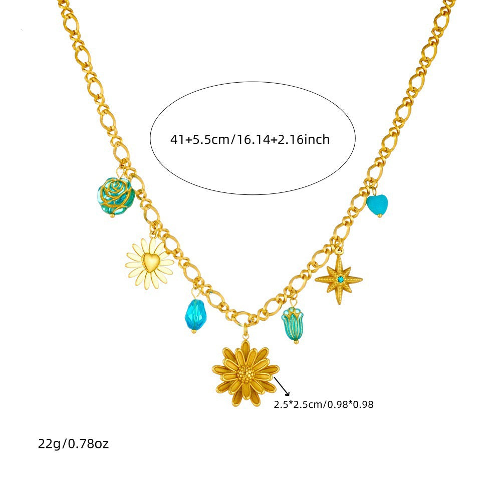 Blue Daisy charm necklace