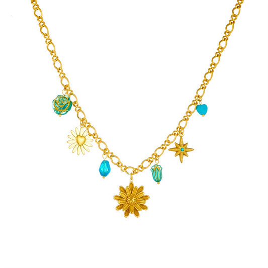 Blue Daisy charm necklace