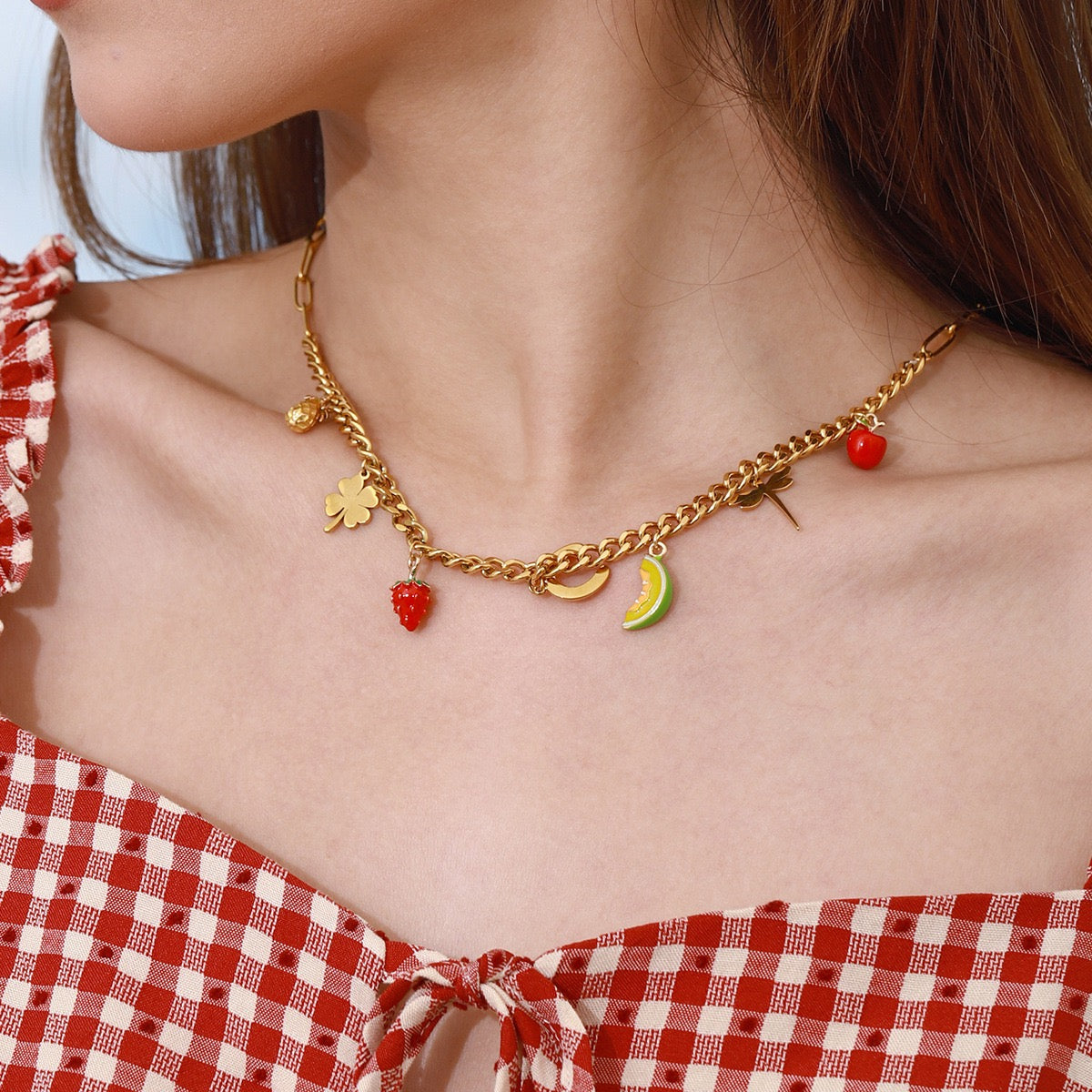 Summer fruit strawberry charm necklace