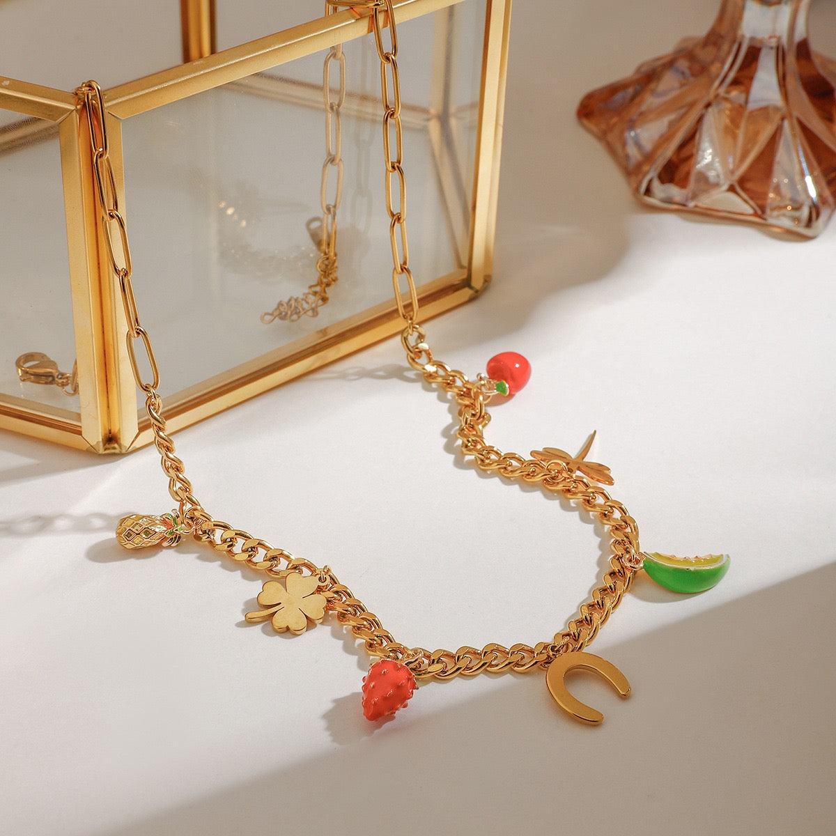 Summer fruit strawberry charm necklace