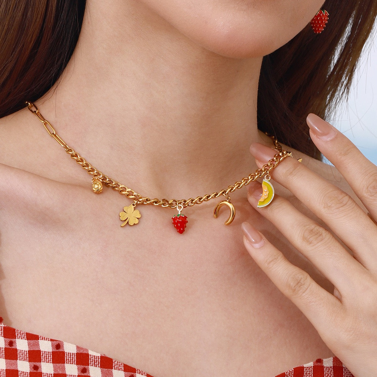 Summer fruit strawberry charm necklace