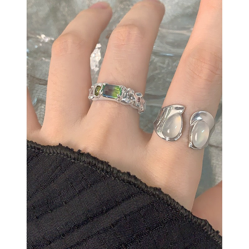 Open gem sterling silver ring