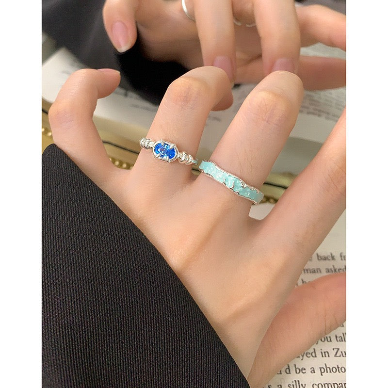 Blue ocean band silver ring