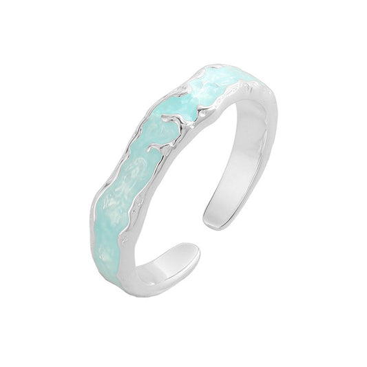 Blue ocean band silver ring
