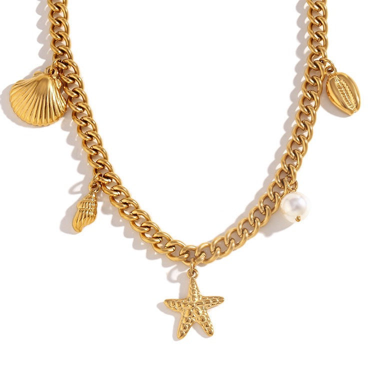 Big chain starfish charm necklace