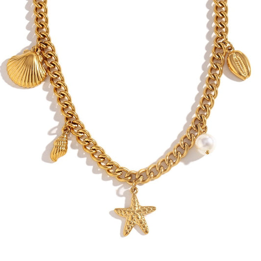 Big chain starfish charm necklace