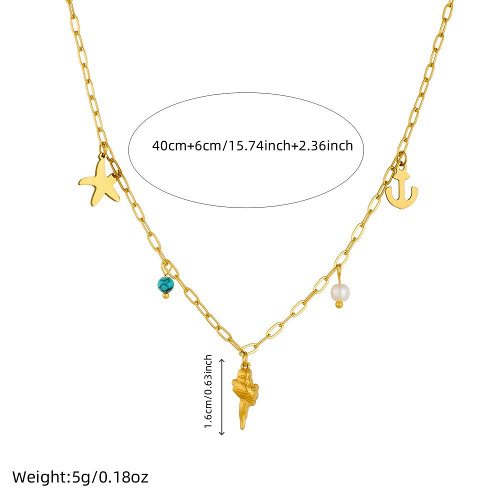 Dainty anchor shell charm necklace