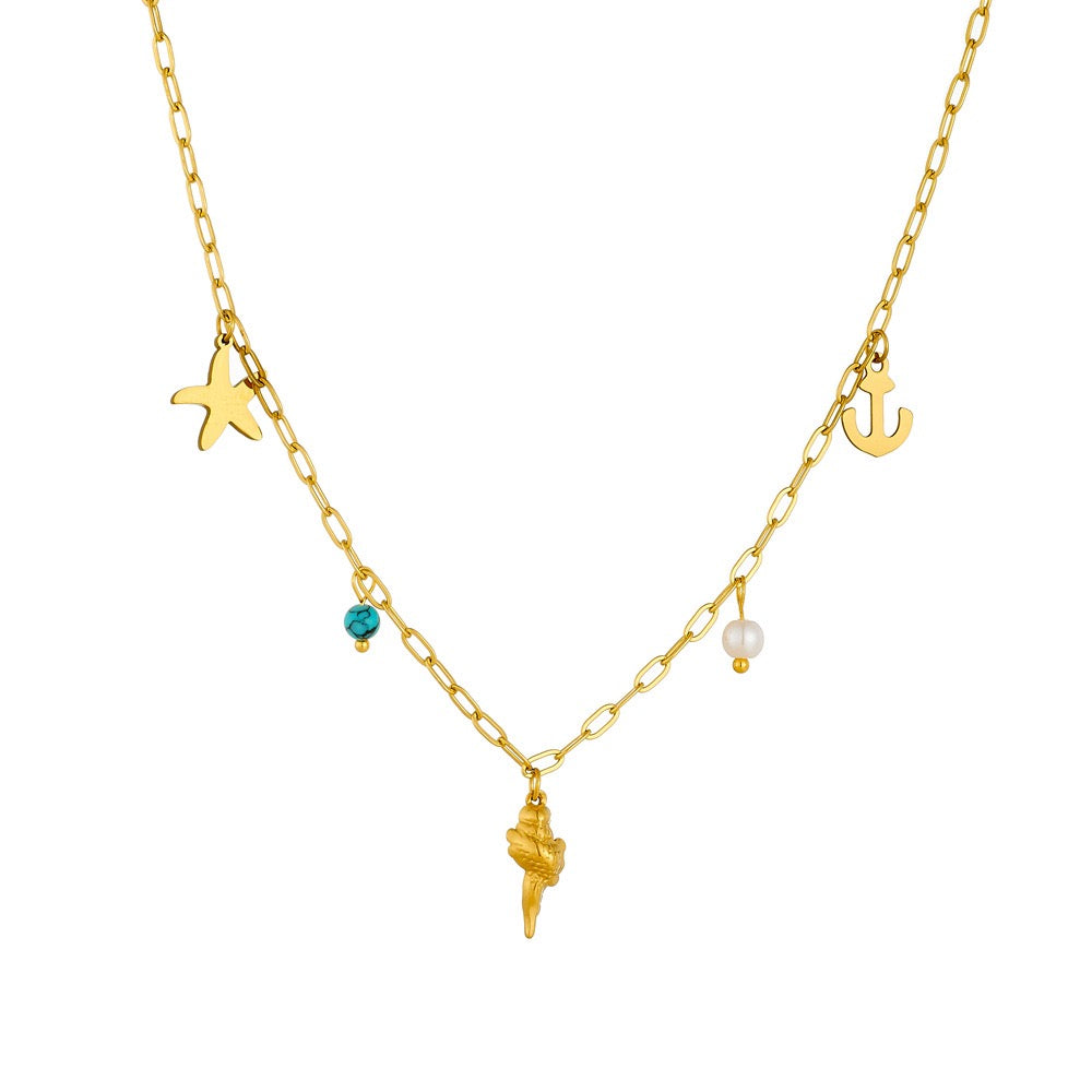 Dainty anchor shell charm necklace