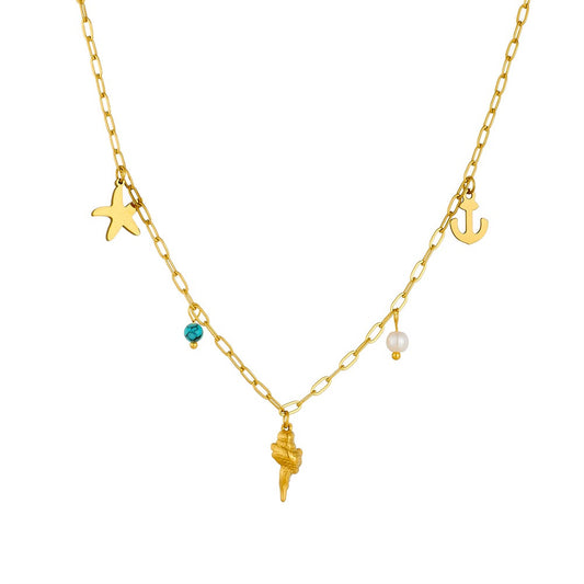 Dainty anchor shell charm necklace