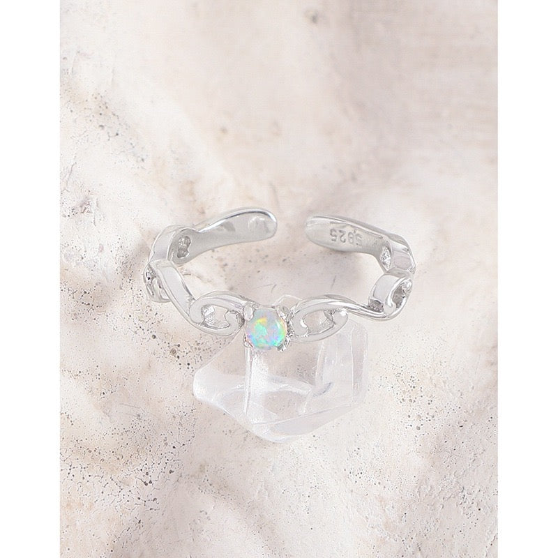 Dainty mini opal sterling silver ring