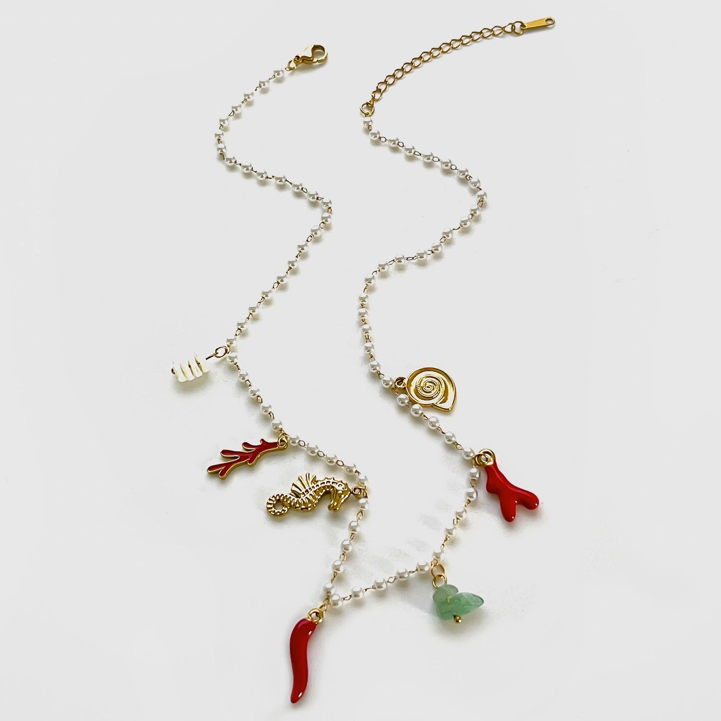 Pearly chilli seahorse charm necklace
