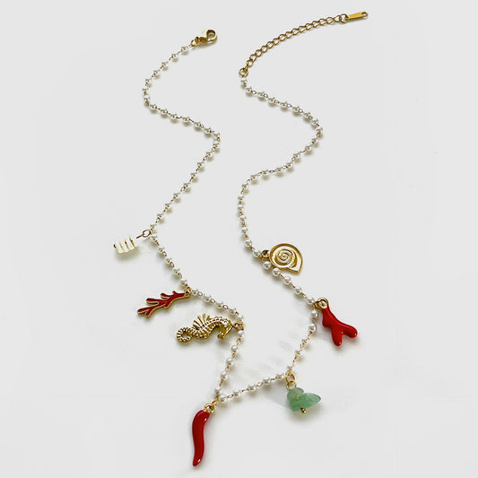 Pearly chilli seahorse charm necklace