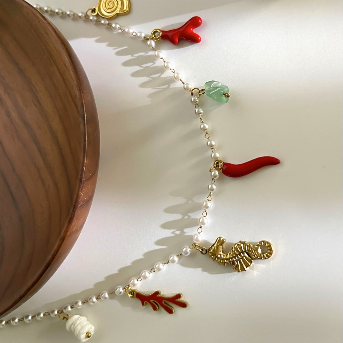 Pearly chilli seahorse charm necklace