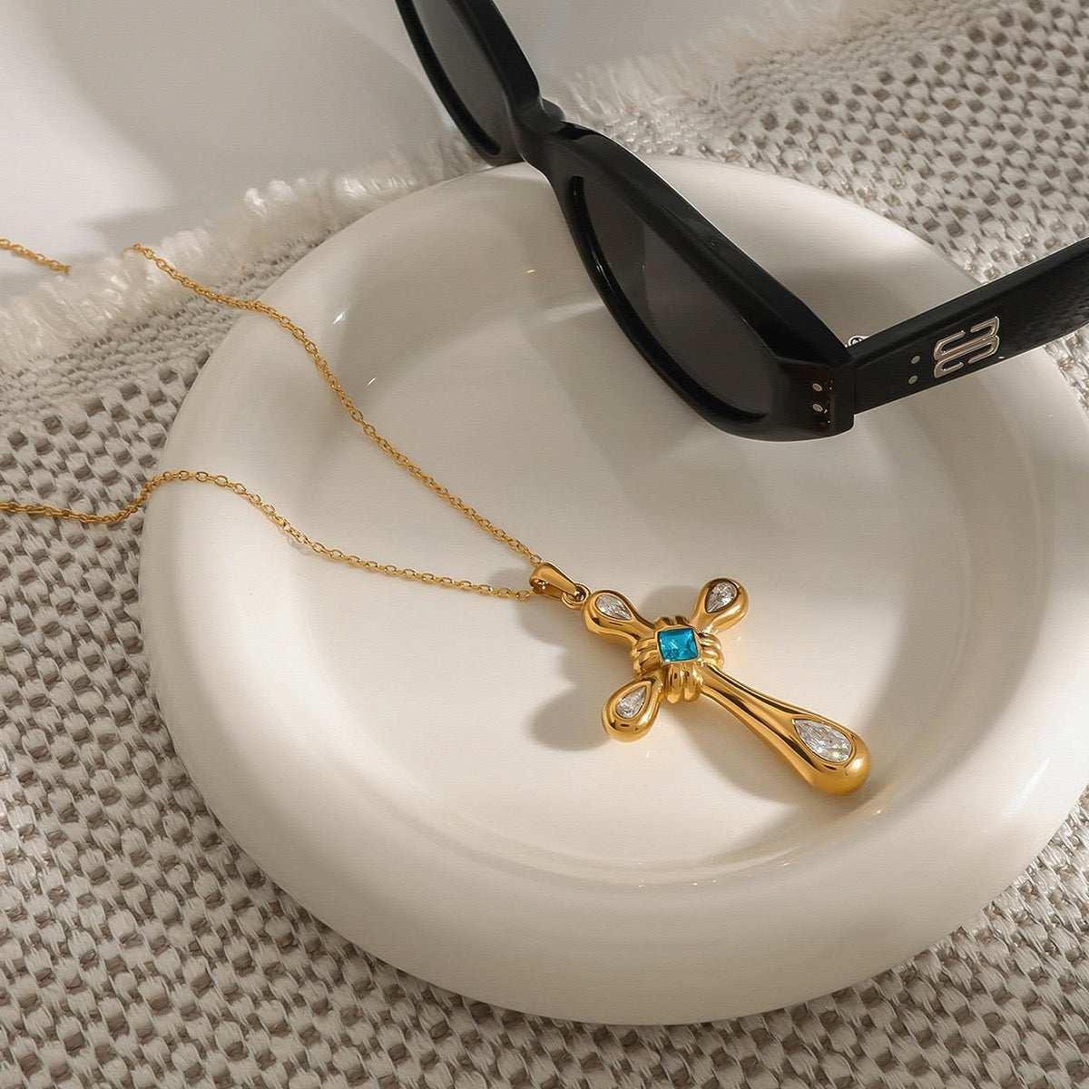 Crisa Blue cross necklace