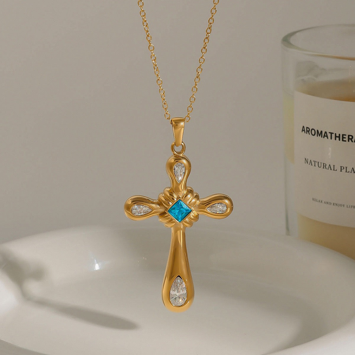 Crisa Blue cross necklace