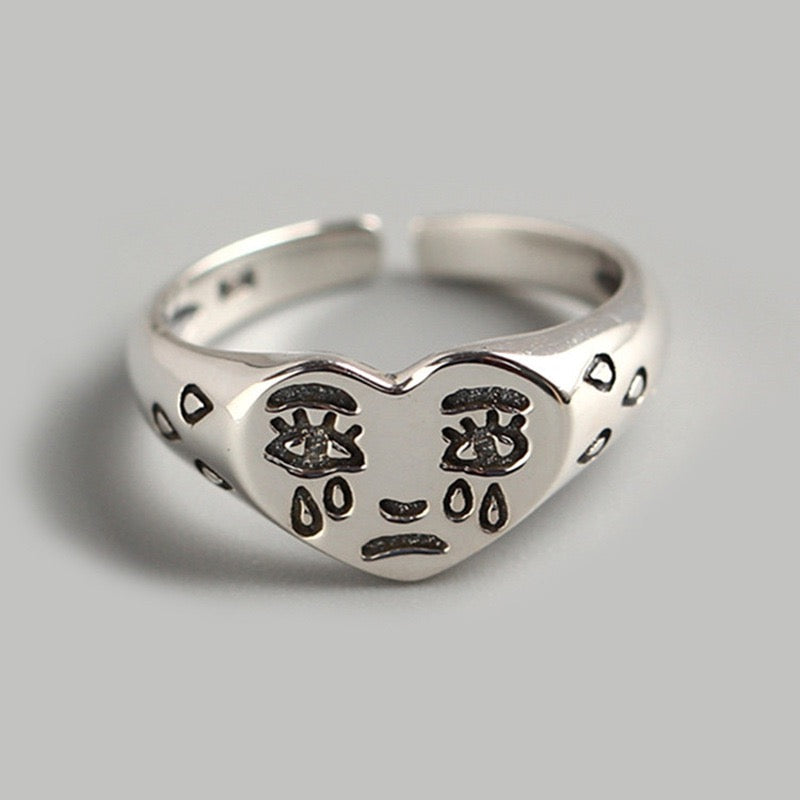 Crying heart sterling silver ring