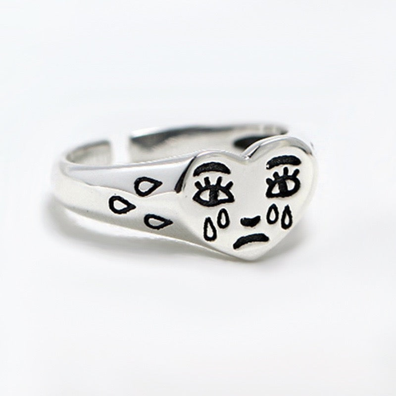 Crying heart sterling silver ring