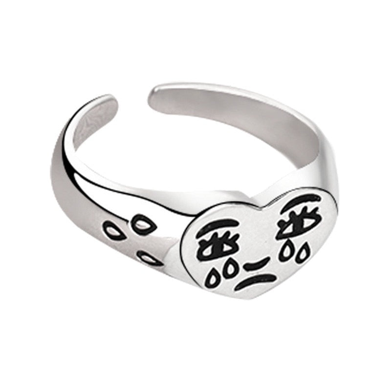 Crying heart sterling silver ring
