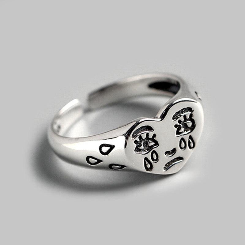 Crying heart sterling silver ring