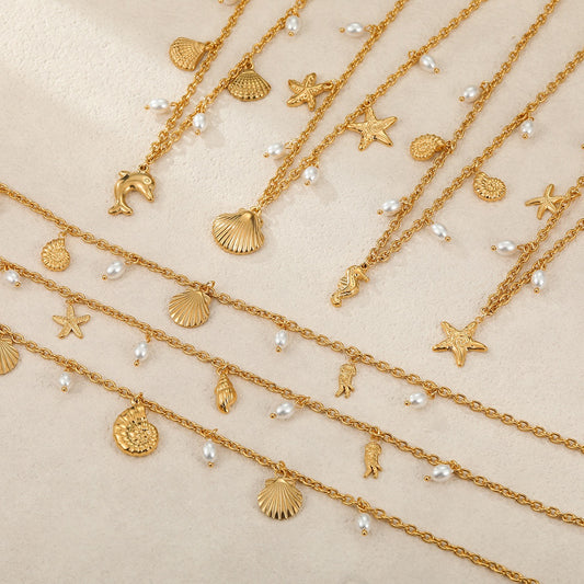 Dangling charm starfish shell pearly necklace