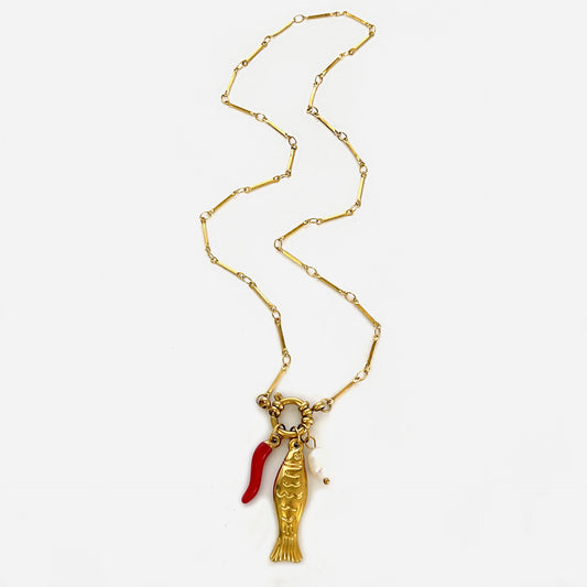 Fish coral charm necklace