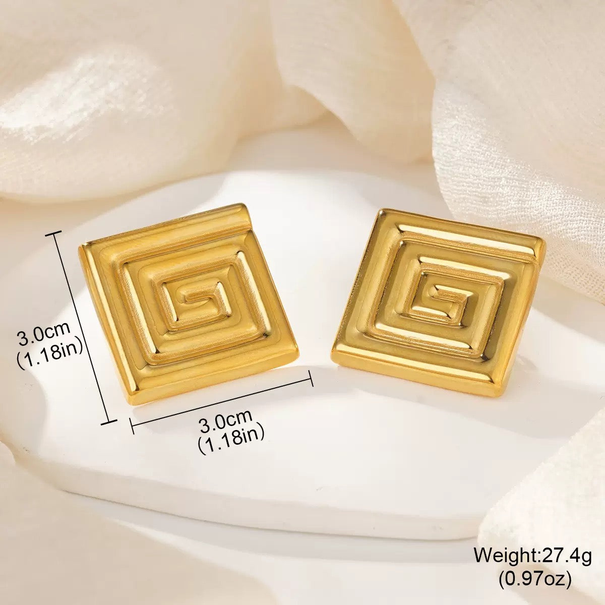 Big swirl square earrings