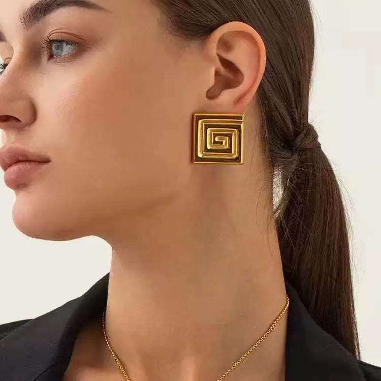 Big swirl square earrings