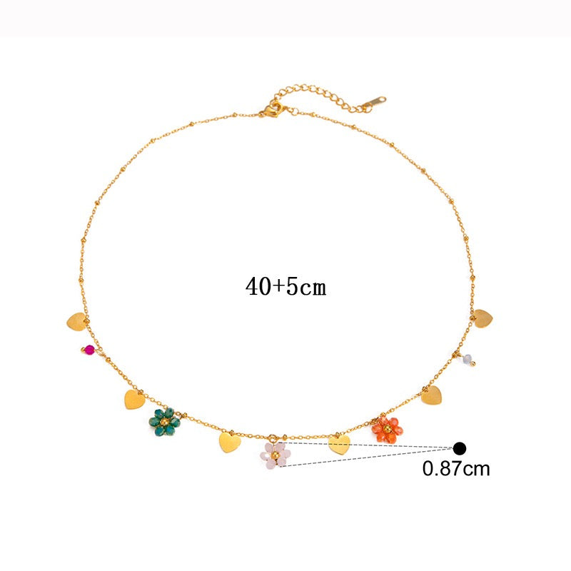 Summer dainty flower heart necklace