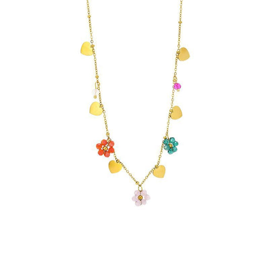 Summer dainty flower heart necklace