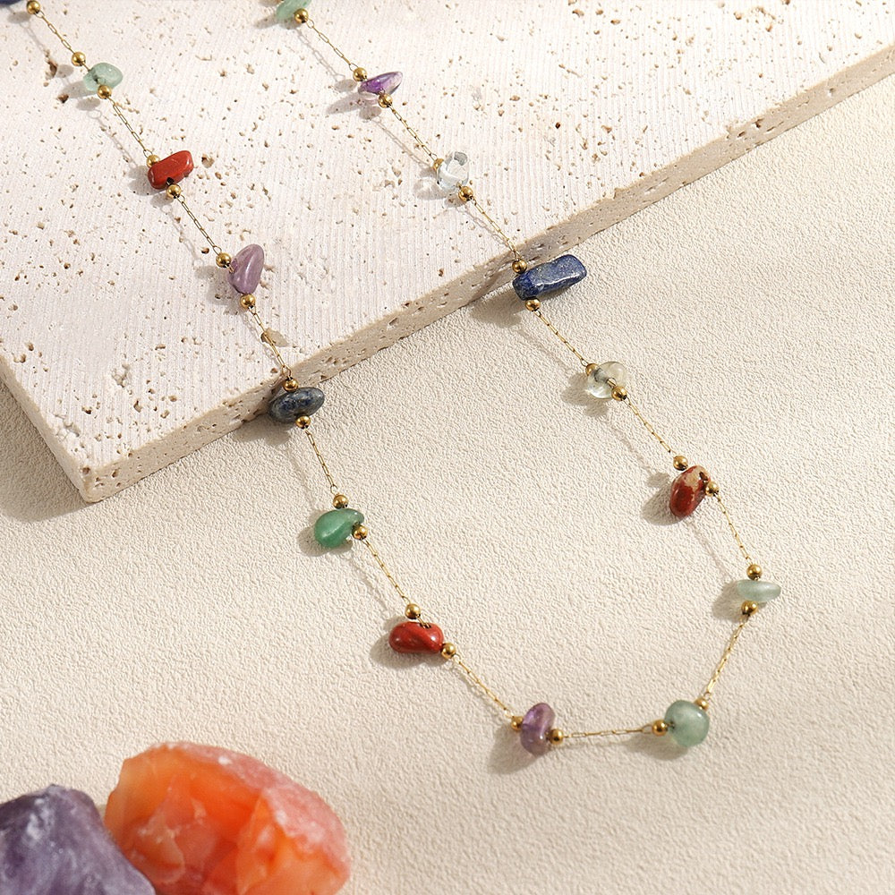 Rainbow stone dainty necklace