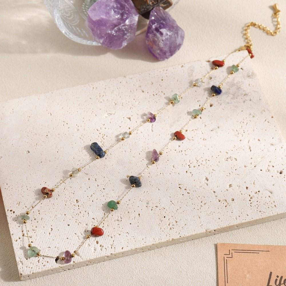 Rainbow stone dainty necklace