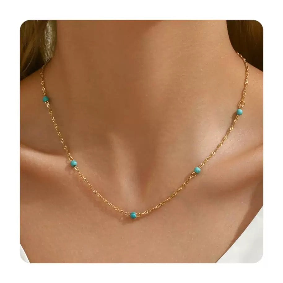 Blue turquoise dainty necklace
